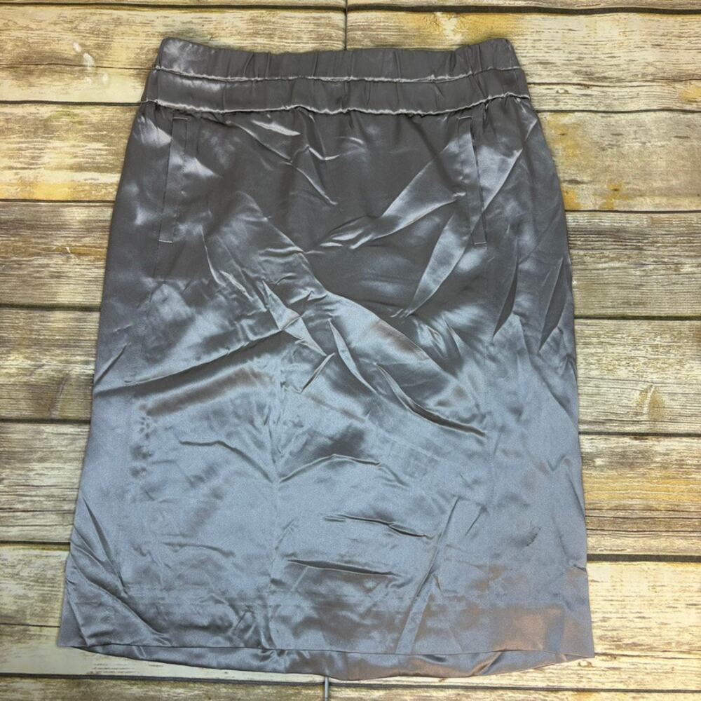 NWOT J. Crew 100% Silk Preppy Academia Pewter Silver Pocket Pencil Skirt Sz 0